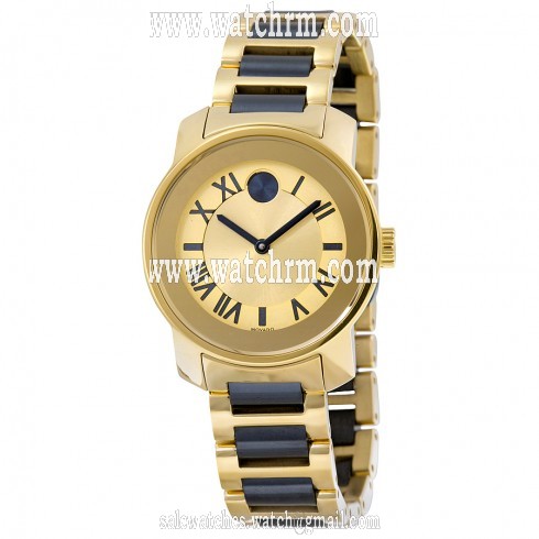 Movado Bold Yellow Gold-Tone Dial Two Tone Stainless Steel Ladies Watch 3600355