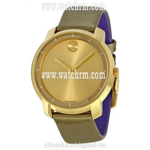 Movado Bold Yellow Gold Sunray Dial Green Leather Laides Quartz Watch 3600312