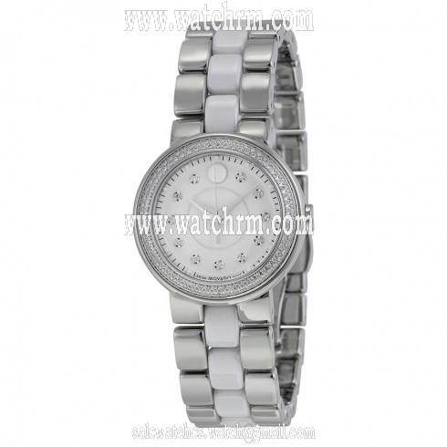 Movado Cerena Silver Dial Stainless Steel White Ceramic Ladies Watch 0606931