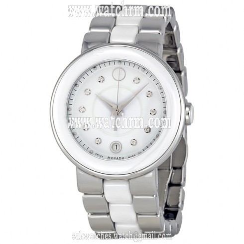 Movado Cerena Steel and White Ceramic Ladies Watch 0606540
