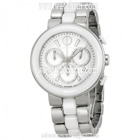 Movado Chronograph White Dial White Ceramic Ladies Watch 0606758