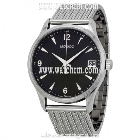 Movado Circa Black Dial Stainless Steel Mesh Watch 0606802