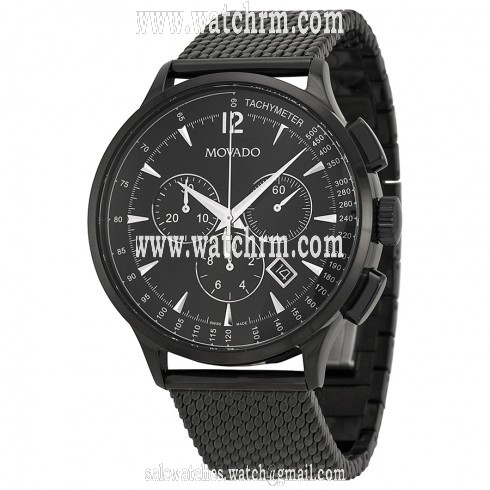 Movado Circa Chronograph Black Dial  Black PVD Mesh Men's Watch 0606804