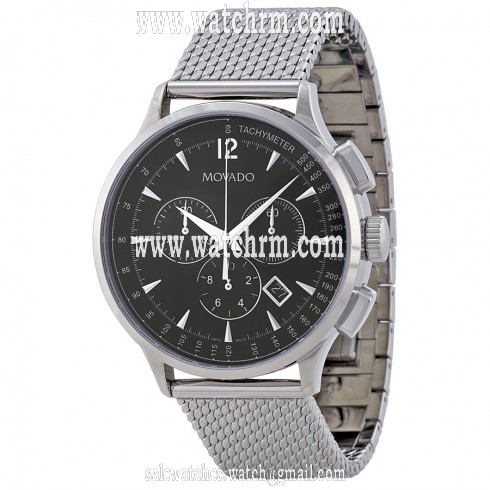 Movado Circa Chronograph Black Dial Stainless Steel Mesh Men's Watch 0606803
