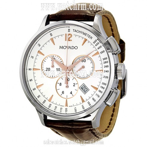 Movado Circa Chronograph White Dial Brown Leather Strap Men's Watch 0606576
