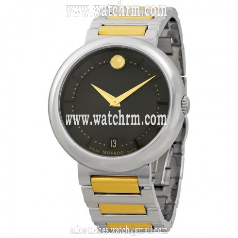 Movado Concerto Black Dial Two-Tone Stainless Steel Bracelet Men's Watch 0606588