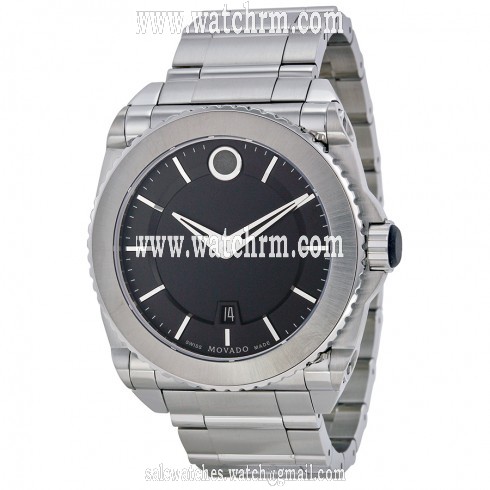 Movado Master Black Dial Titanium Bezel Stainless Steel Men's Watch 0606550