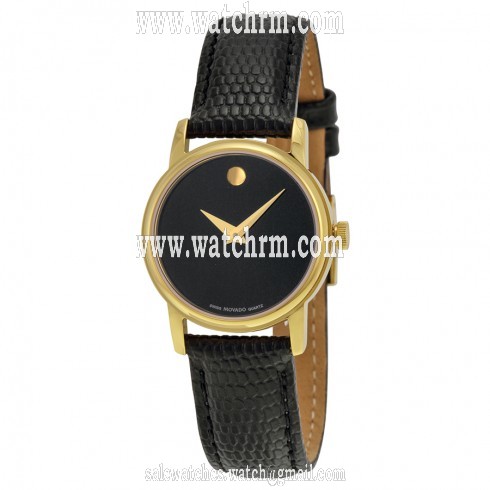 Movado Museum Black Dial Black Leather Ladies Watch 2100006