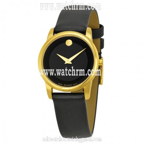Movado Museum Black Dial Black Leather Ladies Watch 606877