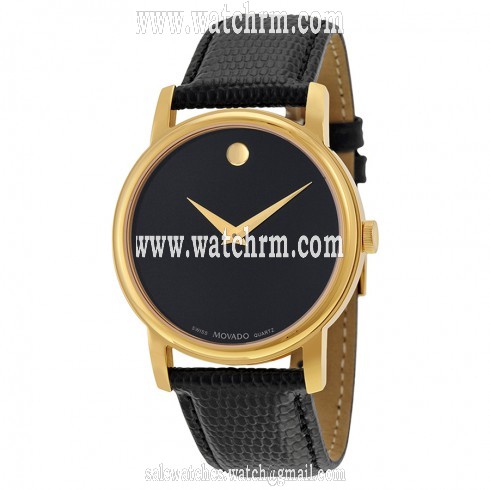 Movado Museum Black Dial Black Leather Men's Watch 2100005
