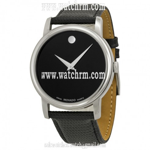 Movado Museum Black Dial Black Leather Strap Men's Watch 2100002