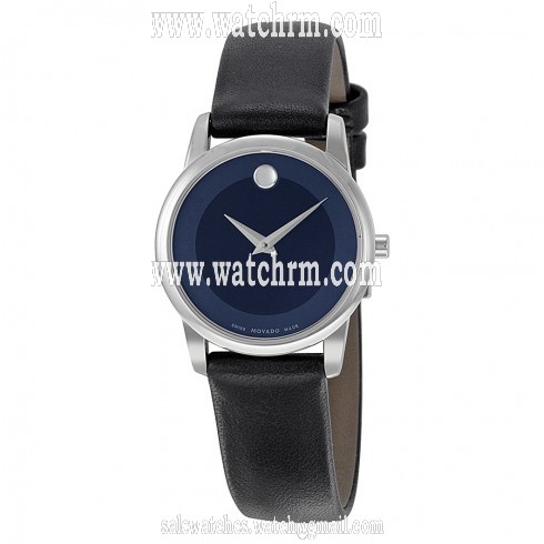 Movado Museum Blue Dial Stainless Steel Case Black Leather Strap Ladies Watch 0606611