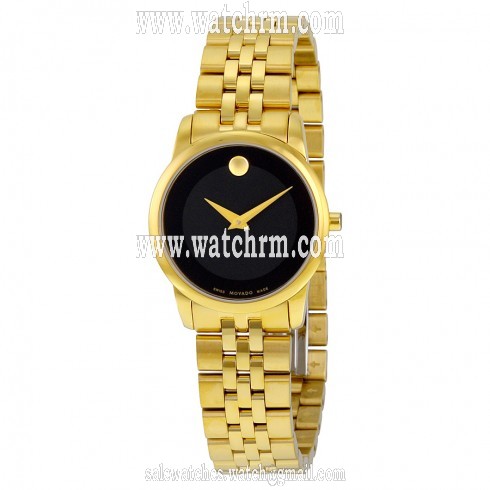 Movado Museum Classic Black Dial Yellow Gold PVD-finished Stainless Steel Ladies Watch 0607005