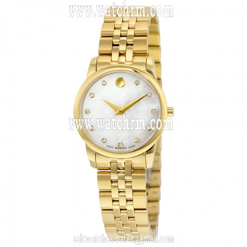 Movado Museum Classic White Mother Of Pearl Set with Diamonds Dial Ladies Watch 0606998
