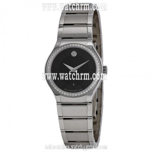 Movado Quadro Black Dial Diamond Bezel Ladies Watch 0606495
