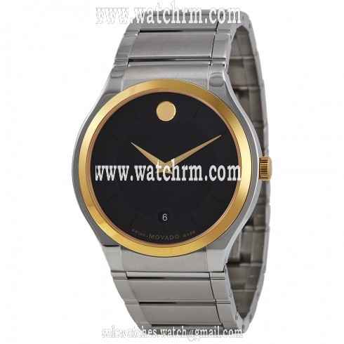 Movado Quadro Black Dial Two Tone Steel Case Men's Watch 0606480