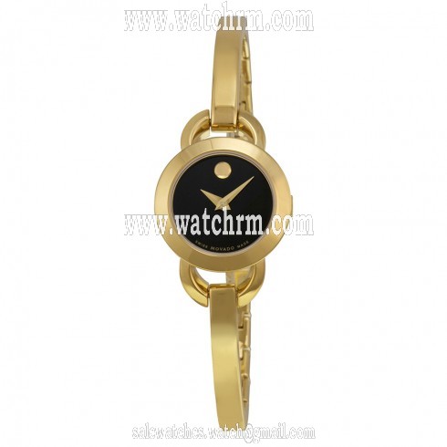 Movado Rondiro Black Dial Yellow Gold PVD Ladies Watch 0606888