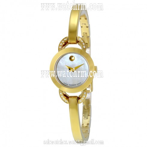 Movado Rondiro White Mother of Pearl Dial Yellow Gold PVD Ladies Watch 0606889