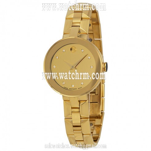Movado Sapphire Champagne Dial Gold PVD Stainless Steel Ladies Watch 0606816