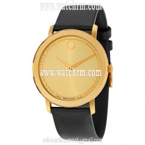 Movado Sapphire Gold Dial Black Leather Watch 0606883