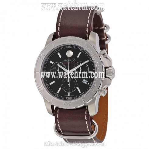 Movado Series 800 Chronograph Black Dial Brown Leather Men's Watch 2600130