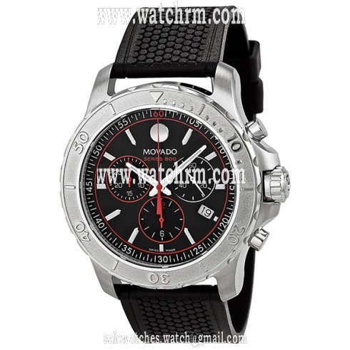 Movado Series 800 Chronograph Black Dial Black Rubber Men's Watch 2600112