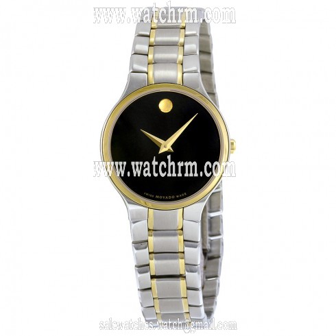 Movado Serio Black Dial Two Tone Stainless Steel Ladies Watch 606902