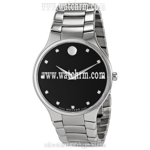 Movado Serio Diamond Black Dial Stainless Steel Men's Watch 0606490