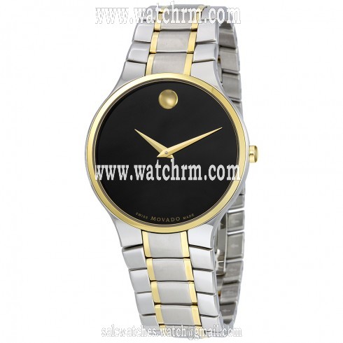 Movado Serio Black with Concave Dot Dial Two-tone Stailess Steel Men's Watch 0606901