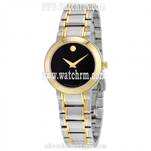 Movado Stiri Black Dial Stainless Steel and Yellow Gold PVD Ladies Watch 606951