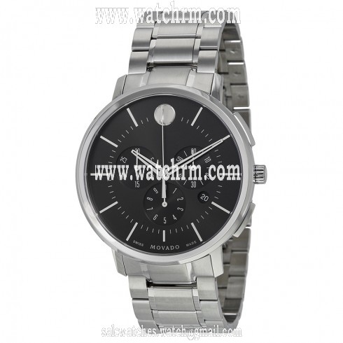 Movado Ultra-Thin Chronograph Black Soleil Dial Stainless Steel Men's Watch 0606886