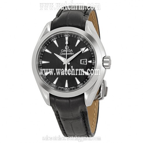 Omega Aqua Terra Black Dial Black Leather Ladies Watch 23113342001001