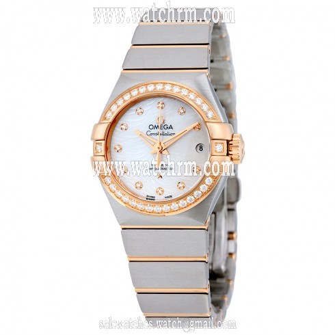Omega Constellation Automatic Mop Dial 18k Red Gold Links With Stainless Steel Ladies Watch 123.25.27.20.55.006