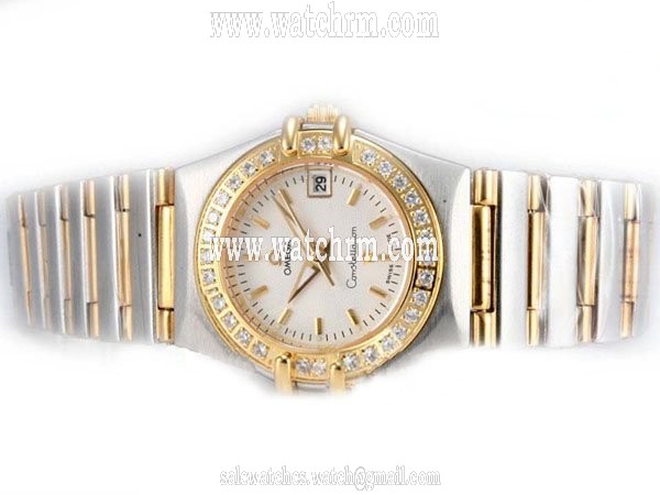 Omega Constellation Chronometer 123.55.24.60.55.004 White Dial 18K Gold Case Diamond Bezel Watch