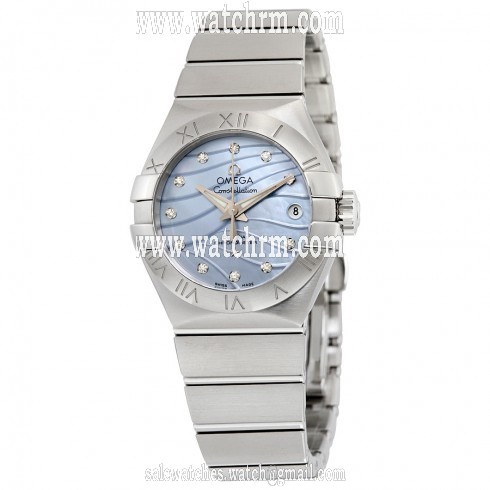 Omega Constellation Co-Axial Blue Mother of Pearl Diamond Dial Stainless Steel Ladies Watch 123.10.27.20.57.001