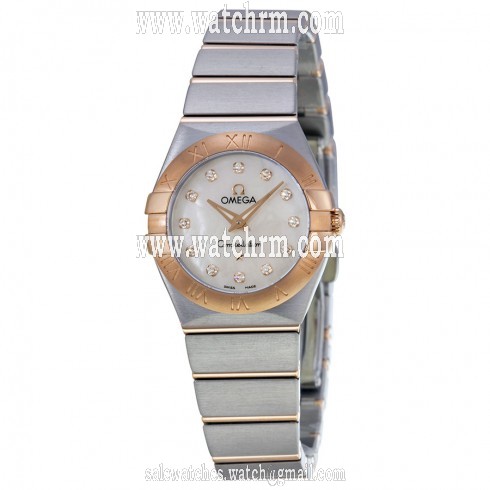 Omega Constellation Diamond Mother of Pearl Dial Rose Gold and Stainless Steel Ladies Watch 123.20.24.60.55.001