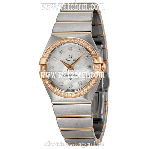 Omega Constellation Diamond Mother of Pearl Dial Rose Gold and Steel Ladies Watch 12325276055001