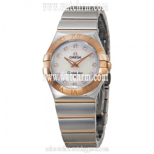 Omega Constellation Diamond Mother of Pearl Dial Steel and Rose Gold Ladies Watch 12320276055003