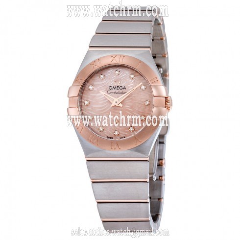 Omega Constellation Pink Mother of Pearl Diamond Dial Steel and 18K Rose Gold Ladies Watch 123.20.27.60.57.004