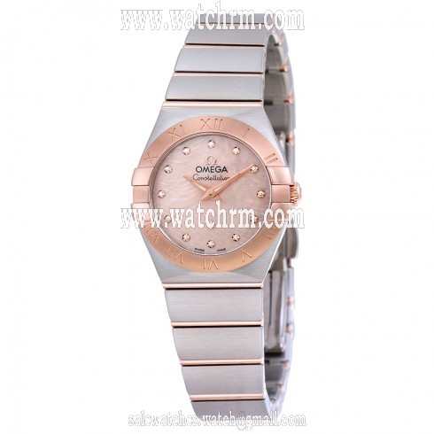 Omega Constellation Pink Mother of Pearl Diamond Dial Steel and 18kt Rose Gold Ladies Watch 12320246057003