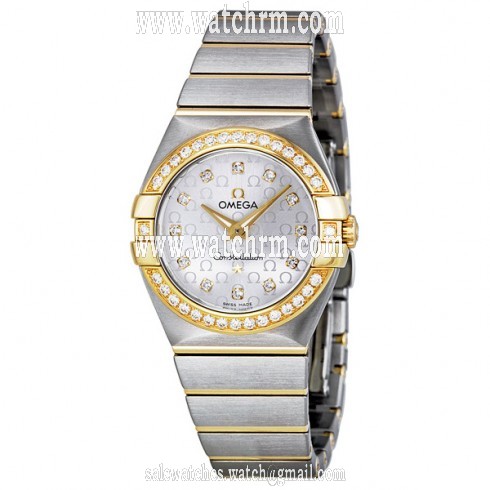 Omega Constellation Silver Diamond Brushed Solid 18kt Gold with Steel Ladies Watch 12325276052002