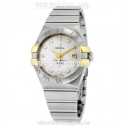 Omega Constellation White Mother of Pearl Diamond Steel and 18K Yellow Gold Ladies Watch 123.20.31.20.55.004