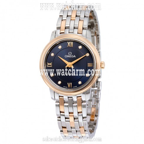 Omega De Ville Blue Diamond Dial Steel and 18K Rose Gold Ladies Watch 424.20.27.60.53.001
