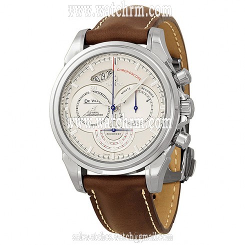 Omega De Ville Co-Axial Chronoscope Silver Dial Stainless Steel Brown Leather Men's Watch 4850.30.37