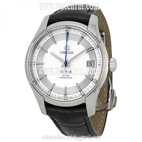 Omega De Ville Hour Vision Silver Dial Black Leather Men's Watch 43133412102001