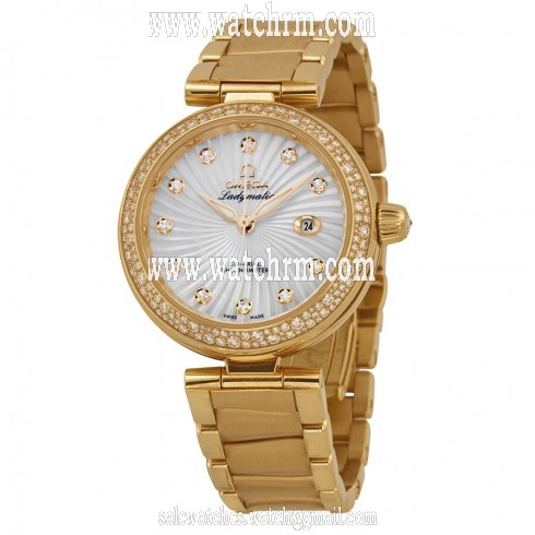 Omega De Ville Ladymatic Mother of Pearl Dial 18K Yellow Gold Diamond Ladies Watch 42565342055002