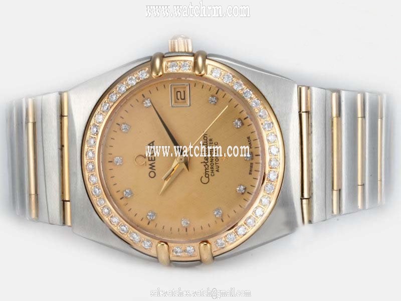 Omega De Ville Prestige Automatic 413.25.37.20.58.001 Diamond Bezel Yellow Dial Automatic Watch