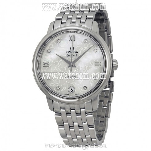 Omega De Ville Prestige  Automatic White Mother of Pearl Diamond Dial Stainless Steel Ladies Watch 42410332055001