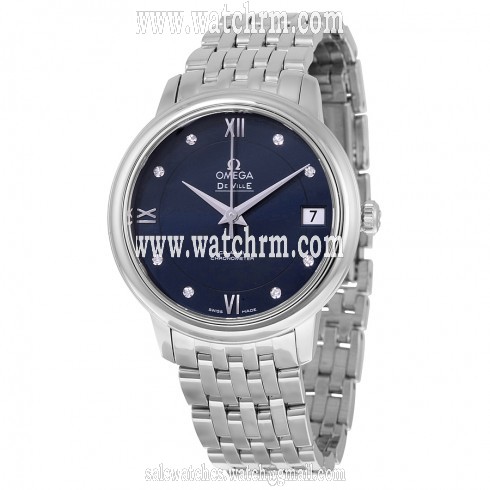 Omega De Ville Prestige Blue Diamond Dial Stainless Steel Automatic Ladies Watch 424.10.33.20.53.001