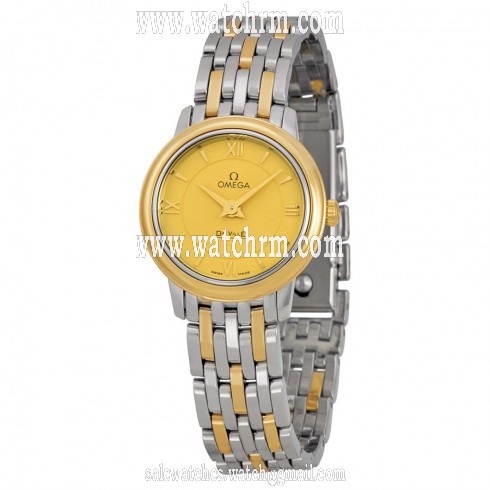 Omega De Ville Prestige Champagne Dial Stainless Steel & 18kt Yellow Gold Ladies Watch 424.20.24.60.08.001